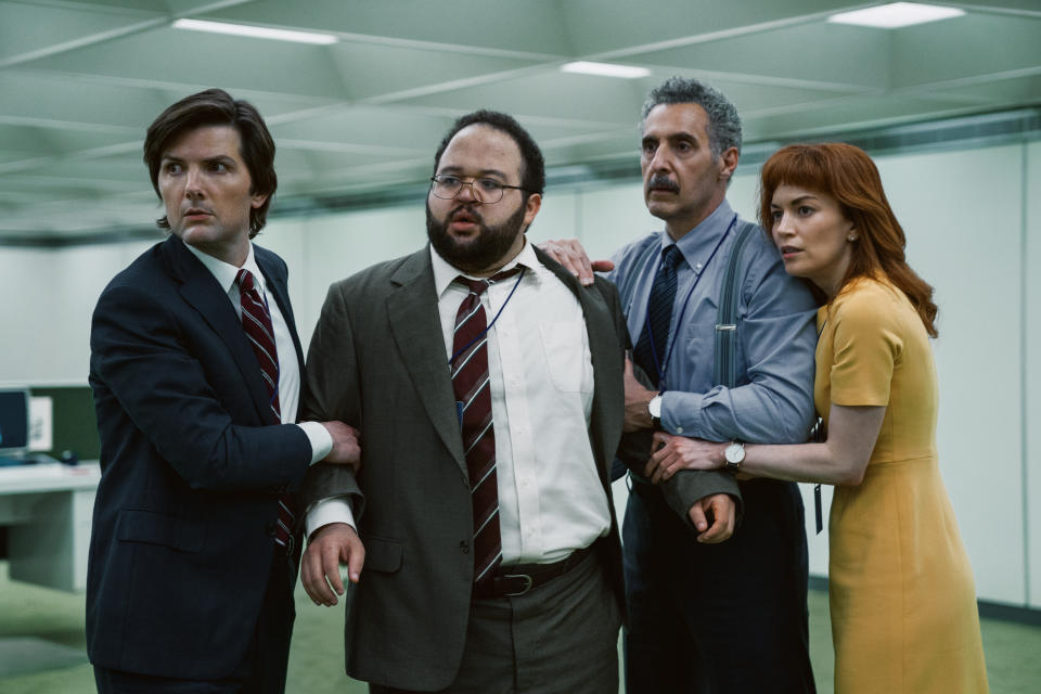 (L-R) Adam Scott, Zach Cherry, John Turturro, and Britt Lower in <i>Severance</i><span class="copyright">Apple TV+</span>