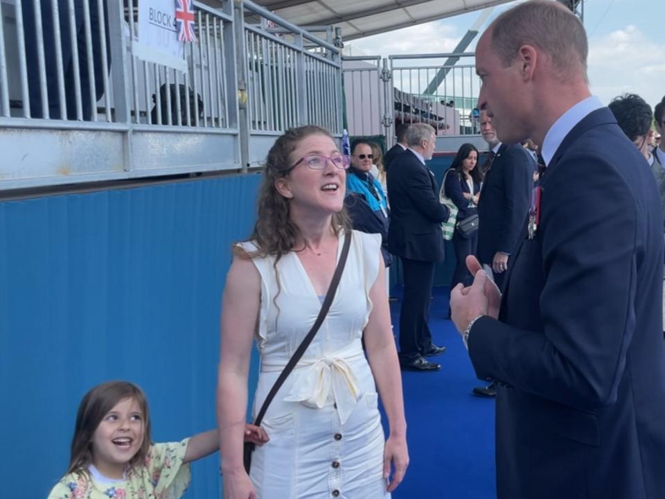 The Prince of Wales meets Amy Callebaut and her daughter Naina (Ben Mitchell/PA Wire)