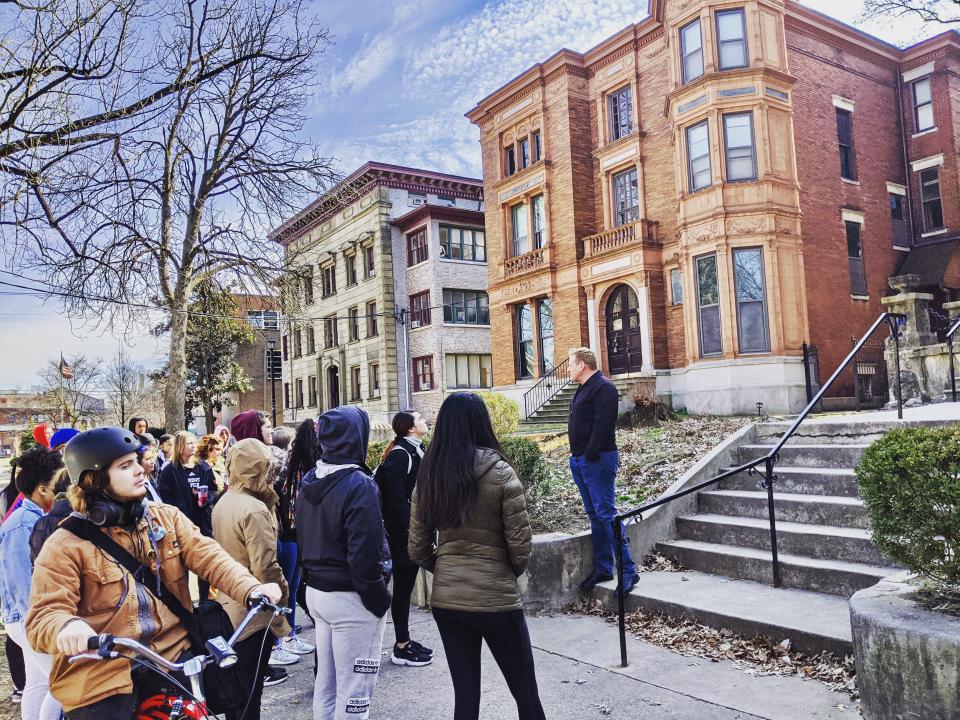 David Domine leads one of his Louisville Historic Tours  in the Old Louisvlile  Louisville neighborhood.