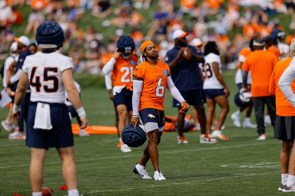 Denver Broncos safety P.J. Locke (6) during training camp at Broncos Park Powered by CommonSpirit in Englewood, Colo., on Jul 26, 2024.