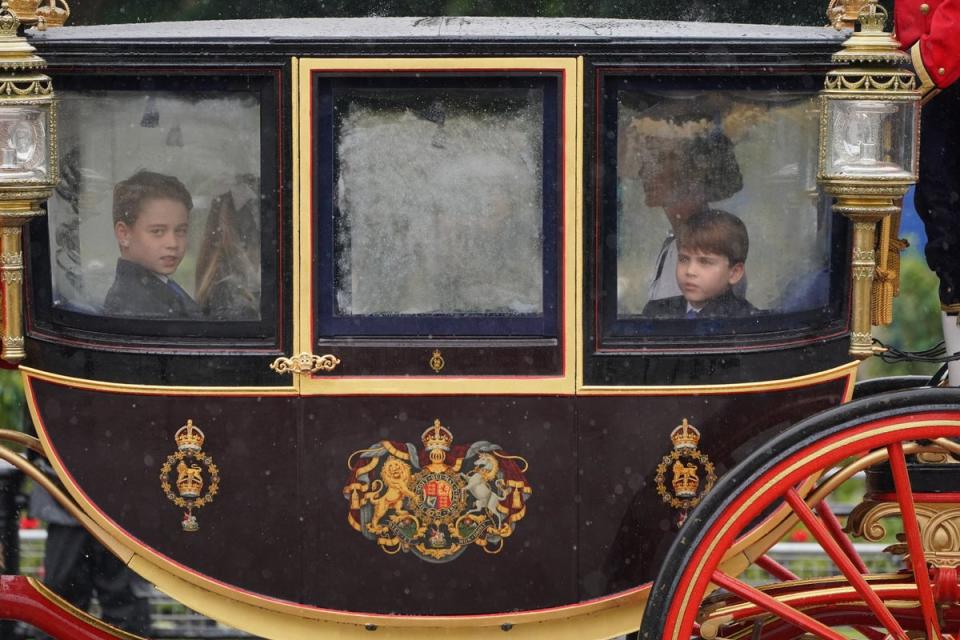 Princes wipe the fog out of the carriage windows (Jonathan Brady/PA Wire)