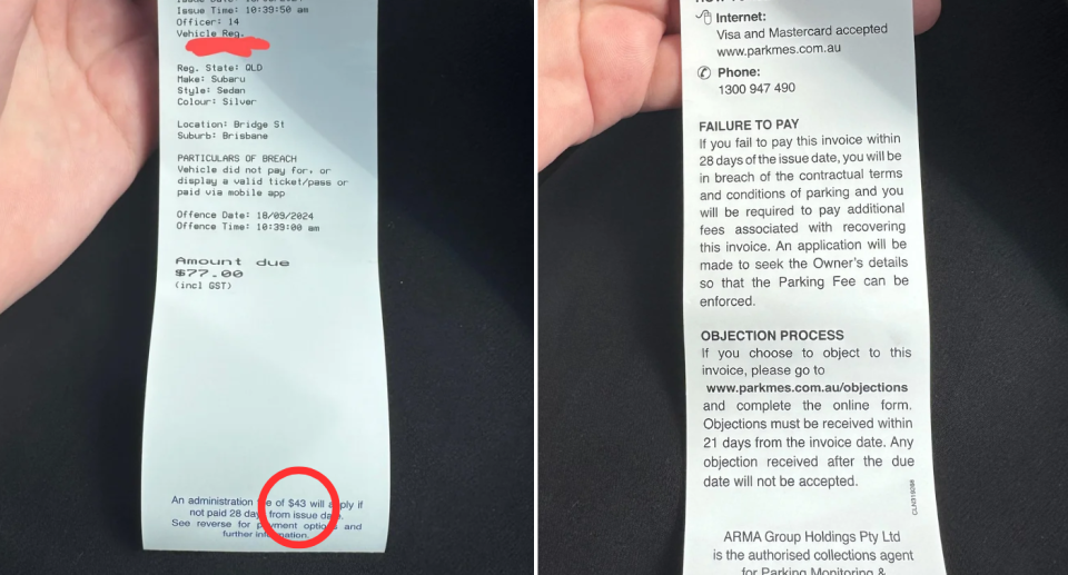 Two photos of the parking fine