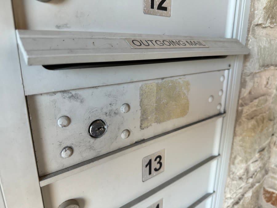 Black fingerprint dust is still visible next to an arrow key lock in southwest Austin. (KXAN Photo/Matt Grant)