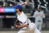 New York Mets' Jorge Lopez pitches during the seventh inning of a baseball game against the Detroit Tigers, Monday, April 1, 2024, in New York. (AP Photo/Frank Franklin II)