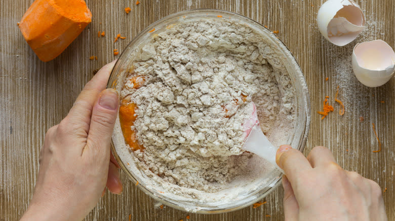 carrot cake batter hand-mixed