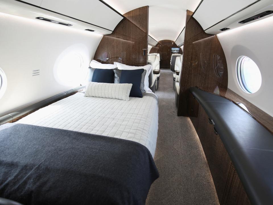 The interior of a G700 aircraft, one of the newest in Gulfstream Aerospace's lineup, is on display at the National Business Aviation Association (NBAA) convention and exhibition in Orlando, Florida, U.S. October 17, 2022.