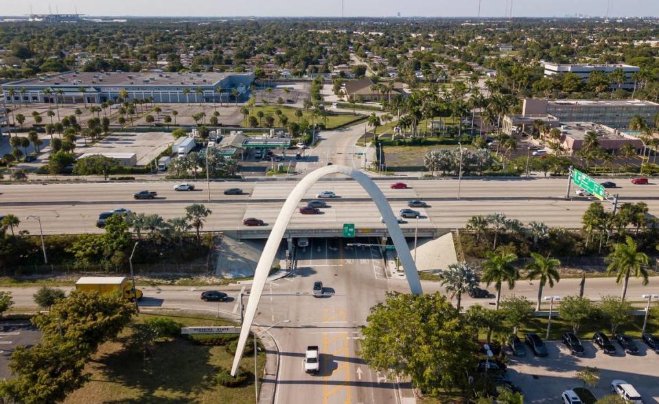 Al view from above of of the Sunshine State Arch in 2023.