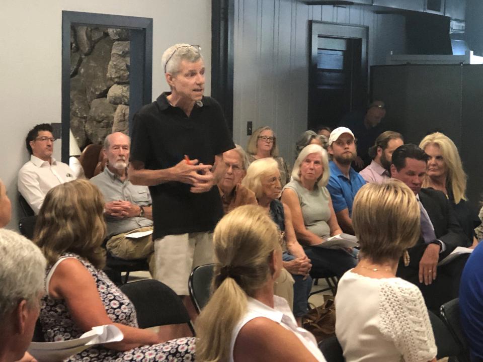 North Main area resident Joe Farmer voices concerns at a 2022 community meeting about group homes in Greenville residential areas.