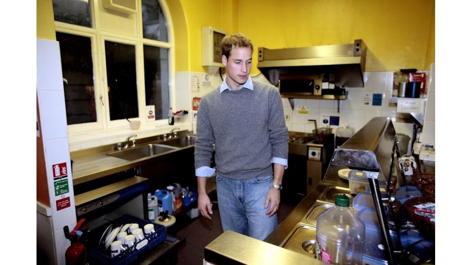 Prince William in hostel kitchen in 2006 