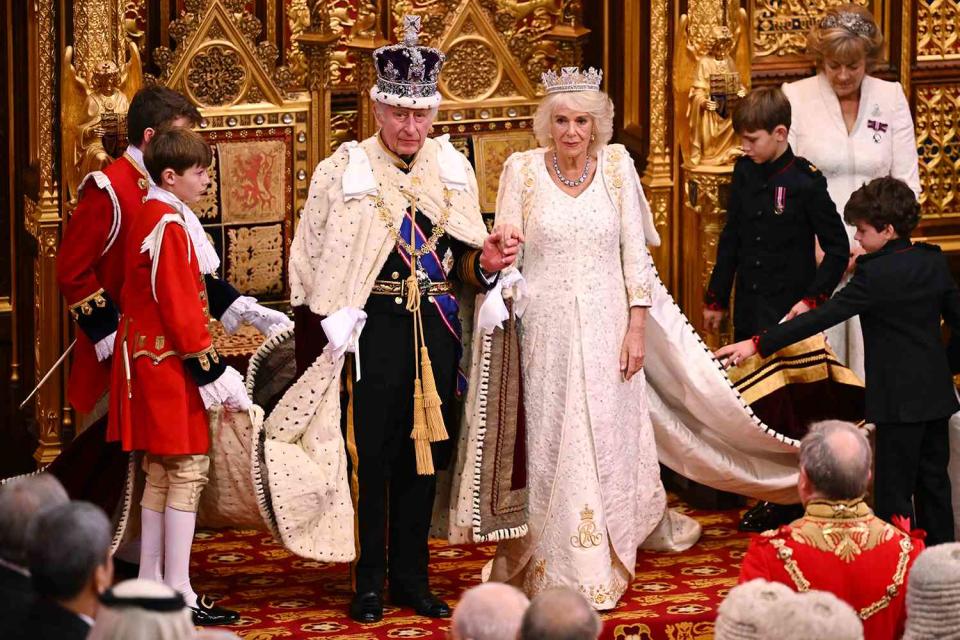 <p>Leon Neal/Getty Images</p> King Charles and Queen Camilla at the State Opening of Parliament on Nov. 7, 2023