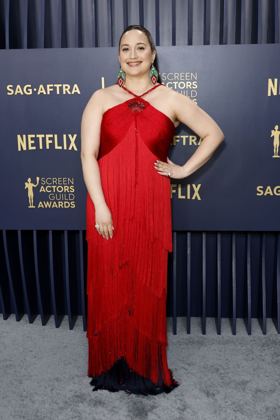 los angeles, california february 24 lily gladstone attends the 30th annual screen actors guild awards at shrine auditorium and expo hall on february 24, 2024 in los angeles, california photo by frazer harrisongetty images