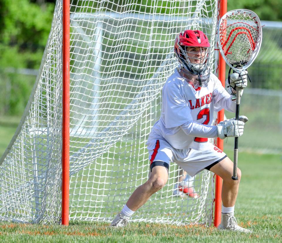 Silver Lake's McKale Cargill defends the net during a game against Bridgewater-Raynham on Wednesday, May 25, 2022.