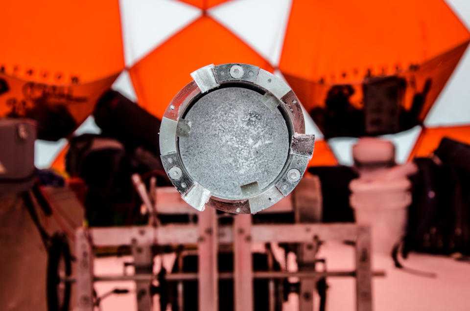 The researchers drilled into the ice sheet to collect ice core samples for the study (Sarah Das/Woods Hole Oceanographic Institution/PA)