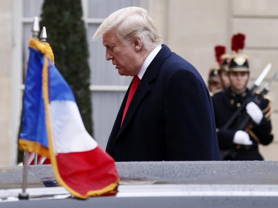 Trump condemned for missing Armistice ceremony at US cemetery because of ‘poor weather’