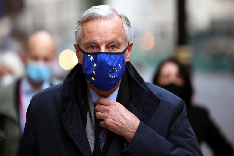 European Union's Brexit negotiator Michel Barnier arrives at 1VS conference centre ahead of Brexit negotiations in London