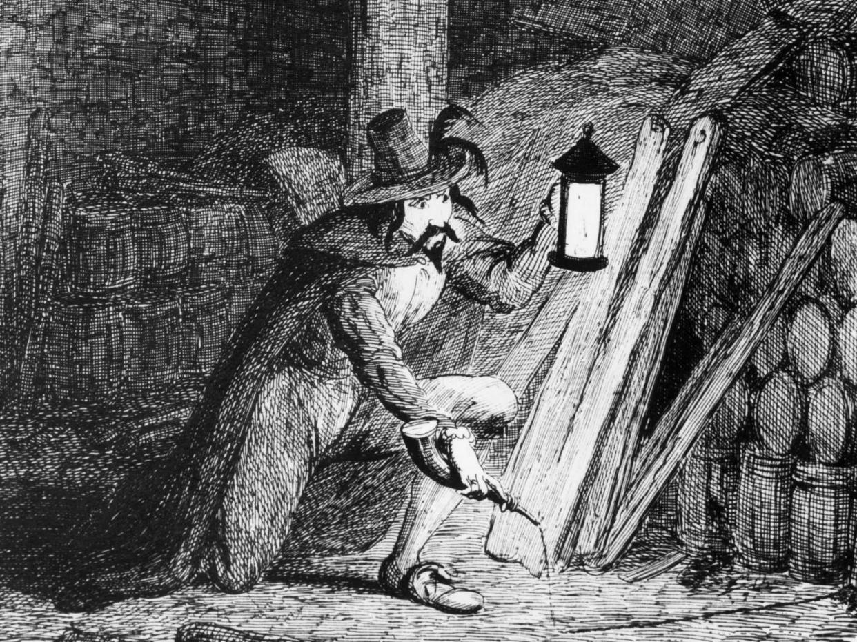 Guy Fawkes attempts to plant gunpowder in the cellar of the Palace of Westminster in an engraving by George Cruikshank: Hulton Archive/Getty