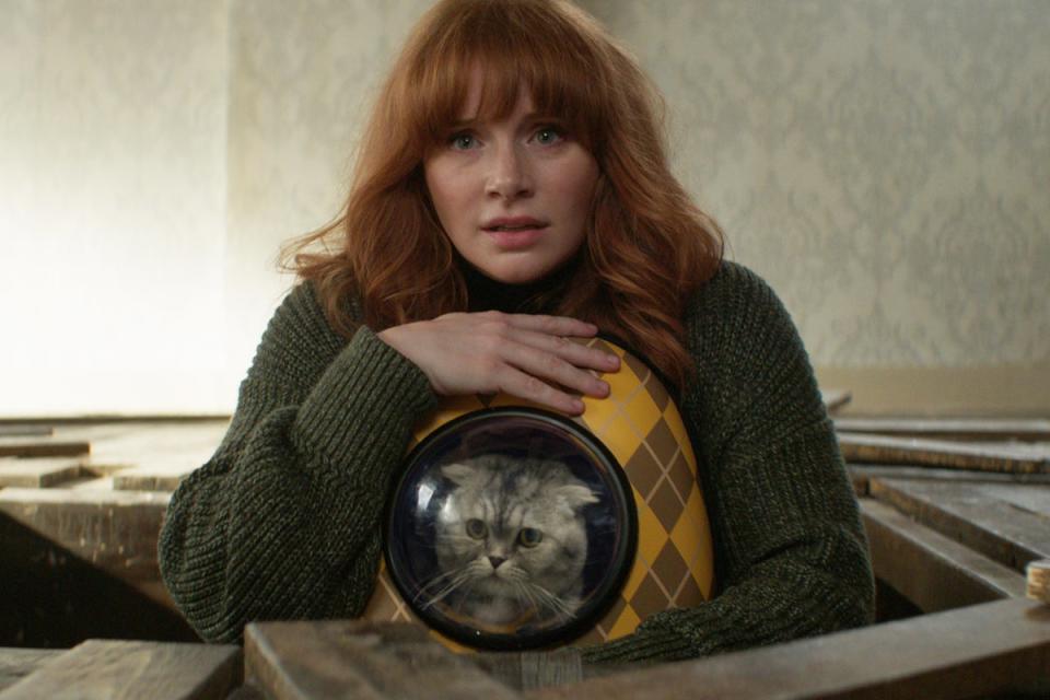 Bryce Dallas Howard (and cat) in the spy comedy ‘Argylle’ (Universal)