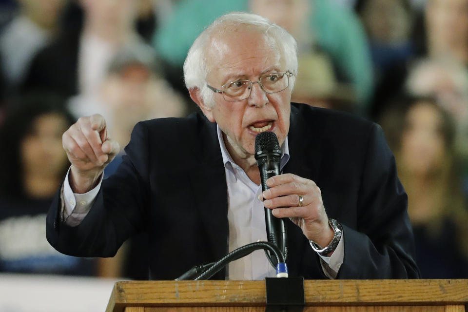 Democratic presidential candidate Sen. Bernie Sanders I-Vt., speaks at a campaign event in Tacoma, Wash., Monday, Feb. 17, 2020. (AP Photo/Ted S. Warren)