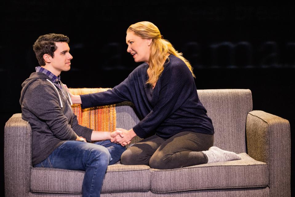 Anthony Norman, left, as Evan Hansen, and Coleen Sexton, Heidi Hansen, appear in the 2022-2023 North American tour of "Dear Evan Hansen," which American Theatre Guild presents April 25 to 30, 2023, at the Morris Performing Arts Center in South Bend.