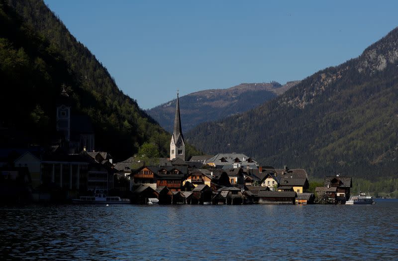 A general view of Hallstaettersee lake and the city of Hallstatt
