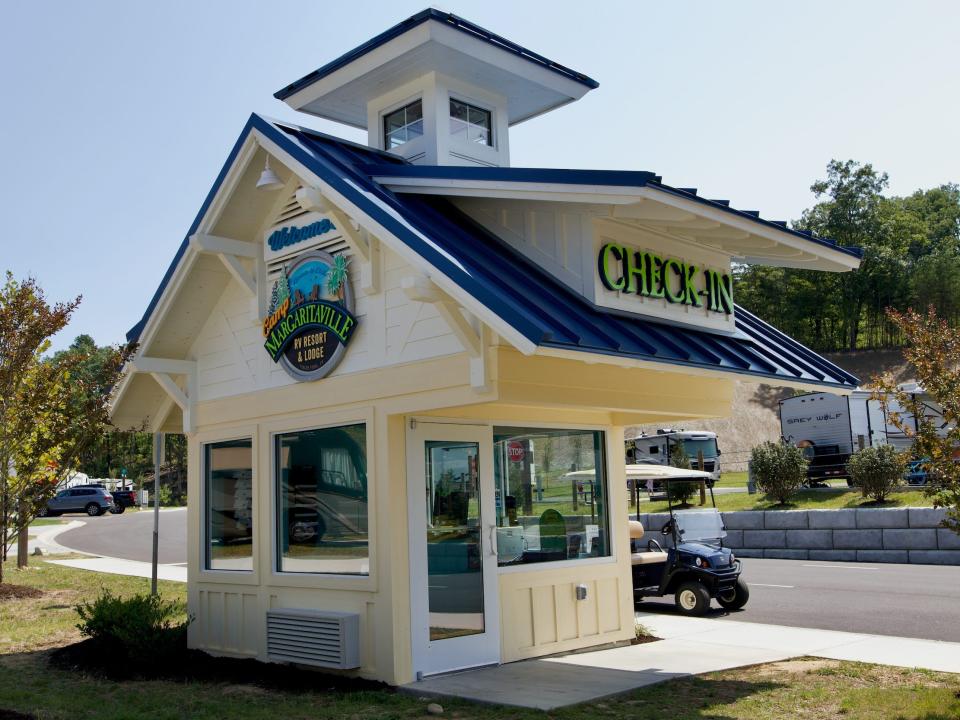 the check-in building at the Camp Margaritaville in Pigeon Forge, Tennessee