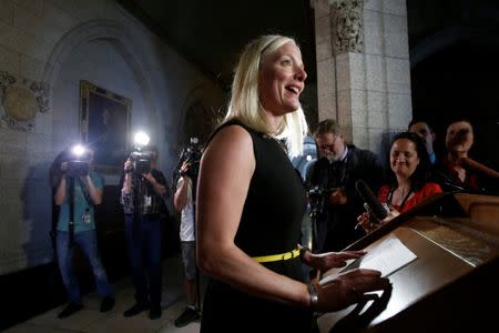Canada's Environment Minister Catherine McKenna speaks to journalists on Parliament Hill in Ottawa, Ontario, Canada May 18, 2017. REUTERS/Chris Wattie