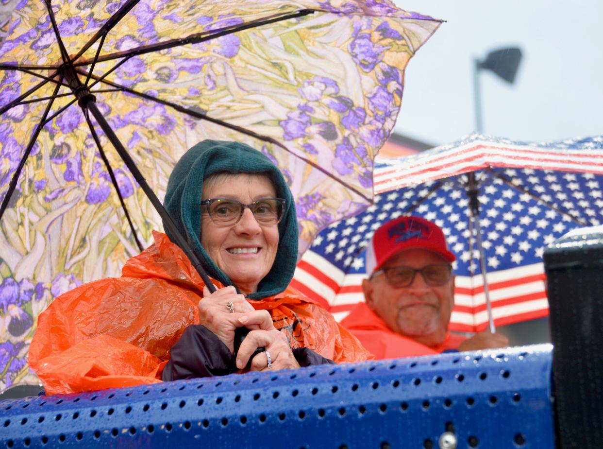 Sheila and David Slifer, of Boonsboro, watch the Flying Boxcars' inaugural home game from seats along the concourse on the third-base side.