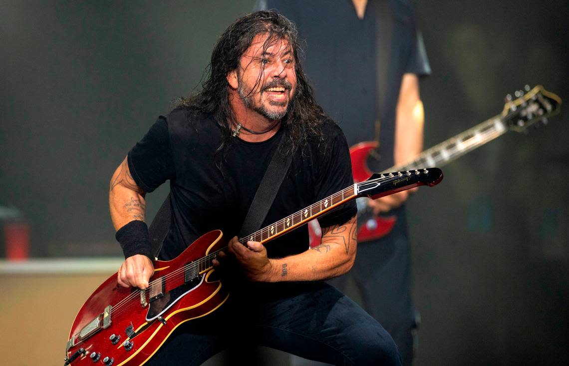 Dave Grohl and Foo Fighters in concert at Raleigh, N.C.’s Coastal Credit Union Music Park at Walnut Creek, Tuesday night, May 7, 2024. Scott Sharpe/ssharpe@newsobserver.com