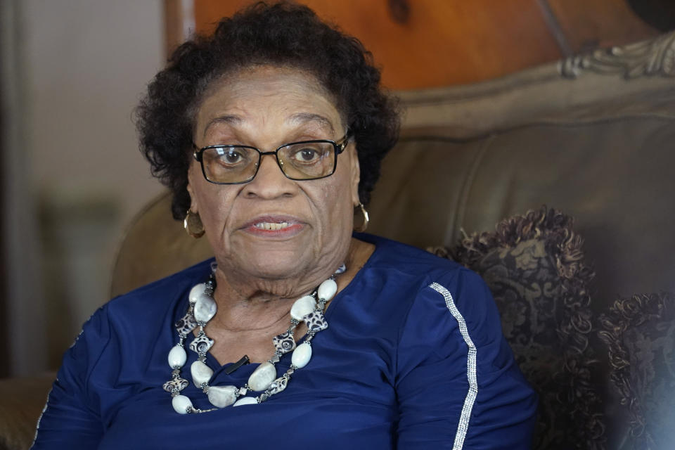 Mary Hampton, president of Concerned Citizens of St. John the Baptist Parish and one of the first Black women to work at a nearby chemical plant, speaks to The Associated Press in Reserve, La., Thursday, Sept. 15, 2022. "My main concern was that we had been smelling things for years and years and years and we never even knew what we were living next to," she said. (AP Photo/Gerald Herbert)