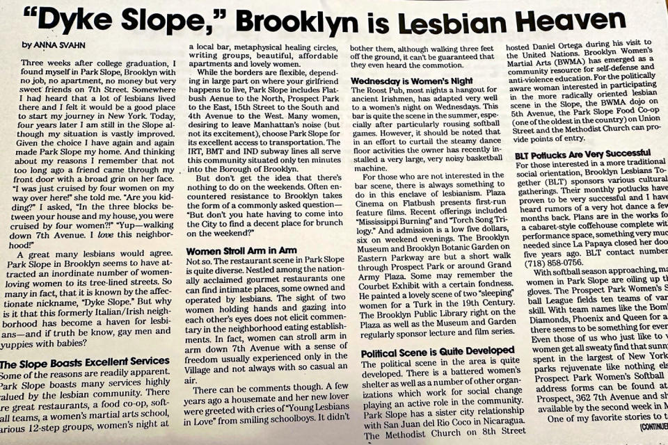 Newspaper article at the Lesbian Herstory Archives. (Brooke Sopelsa / NBC News)