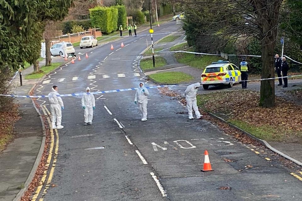 Police at the scene after Levi Davis was stabbed to death in the street (PA)