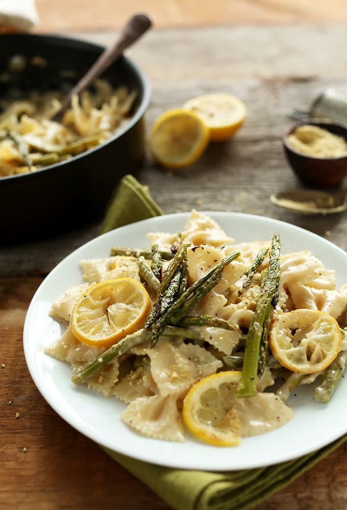 <p>So fresh, so clean.</p><p>Get the recipe from <a rel="nofollow noopener" href="http://minimalistbaker.com/creamy-vegan-lemon-asparagus-pasta/#_a5y_p=2020183" target="_blank" data-ylk="slk:Minimalist Baker;elm:context_link;itc:0;sec:content-canvas" class="link ">Minimalist Baker</a>.</p>