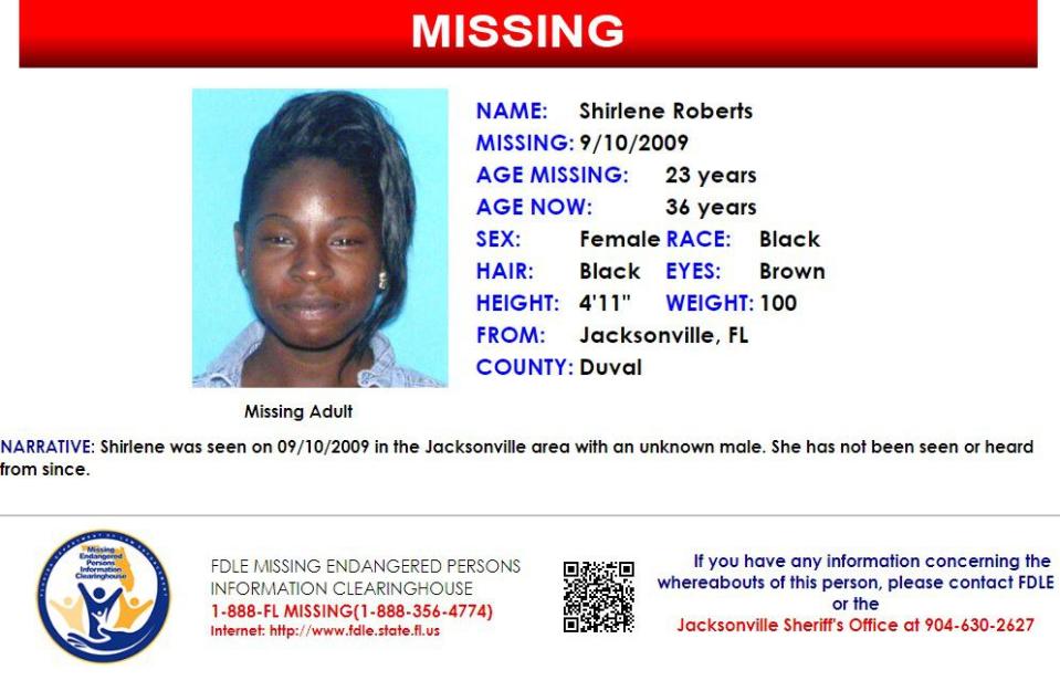 Shirlene Roberts was last seen in Jacksonville on Sept. 10, 2009.