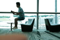 Take in a good book by floating in the rest area of the Terminal 3 Departure Transit Mall.