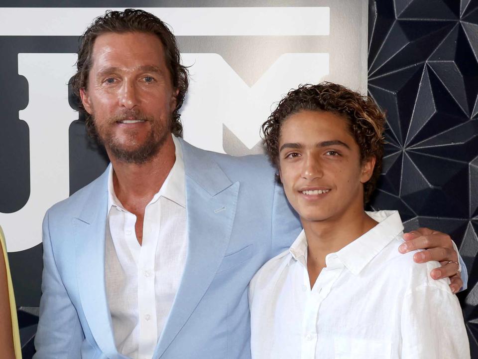 <p>Gary Miller/WireImage</p> Matthew McConaughey and his son Levi Alves McConaughey attend the 2023 Mack, Jack & McConaughey Gala at ACL Live on April 27, 2023 in Austin, Texas.