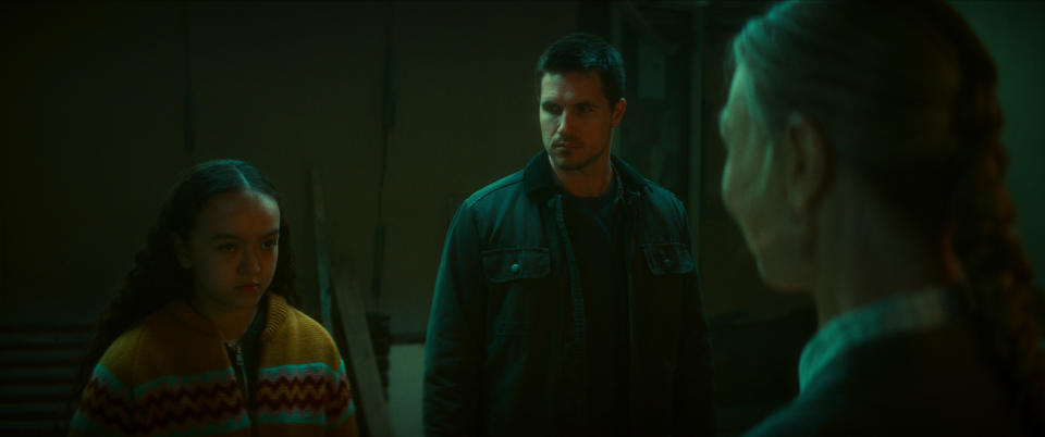 (L to R) Sirena Gulamgaus as Pavani, Robbie Amell as Connor in Code 8 Part II (Netflix)