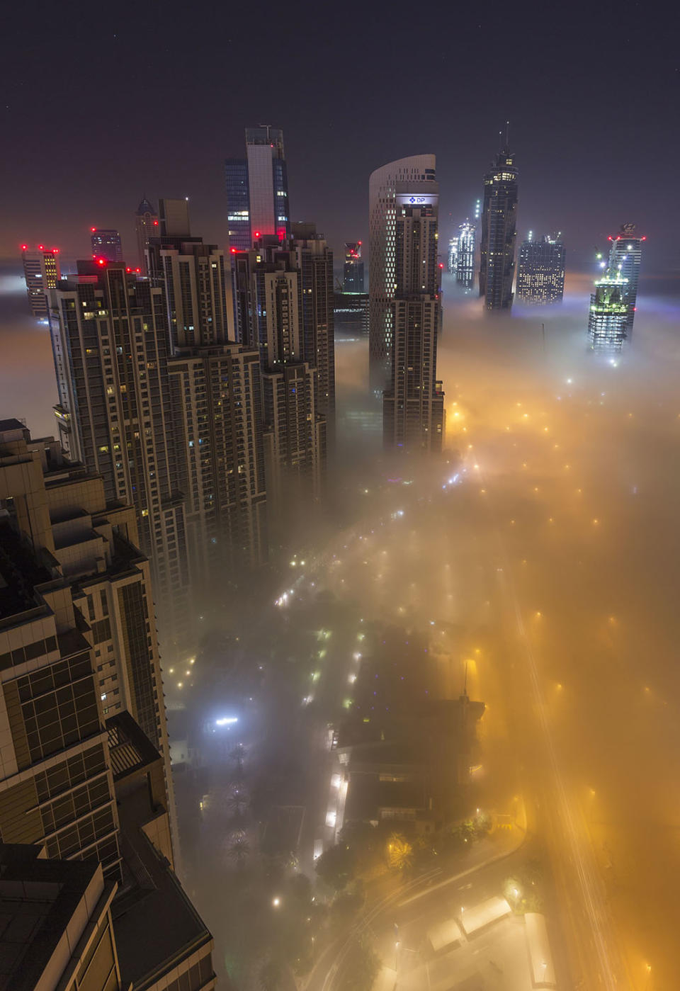 Thick fog covers Dubai skyline