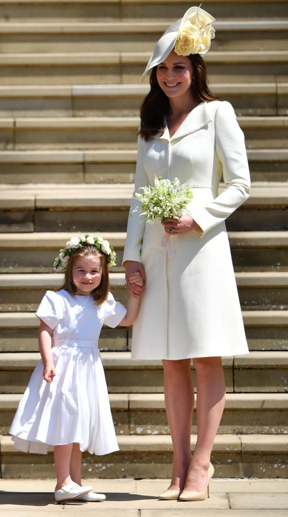 Duchess of Cambridge and Princess Charlotte at Prince Harry and Meghan Markle’s wedding, 2018 (AFP via Getty Images)