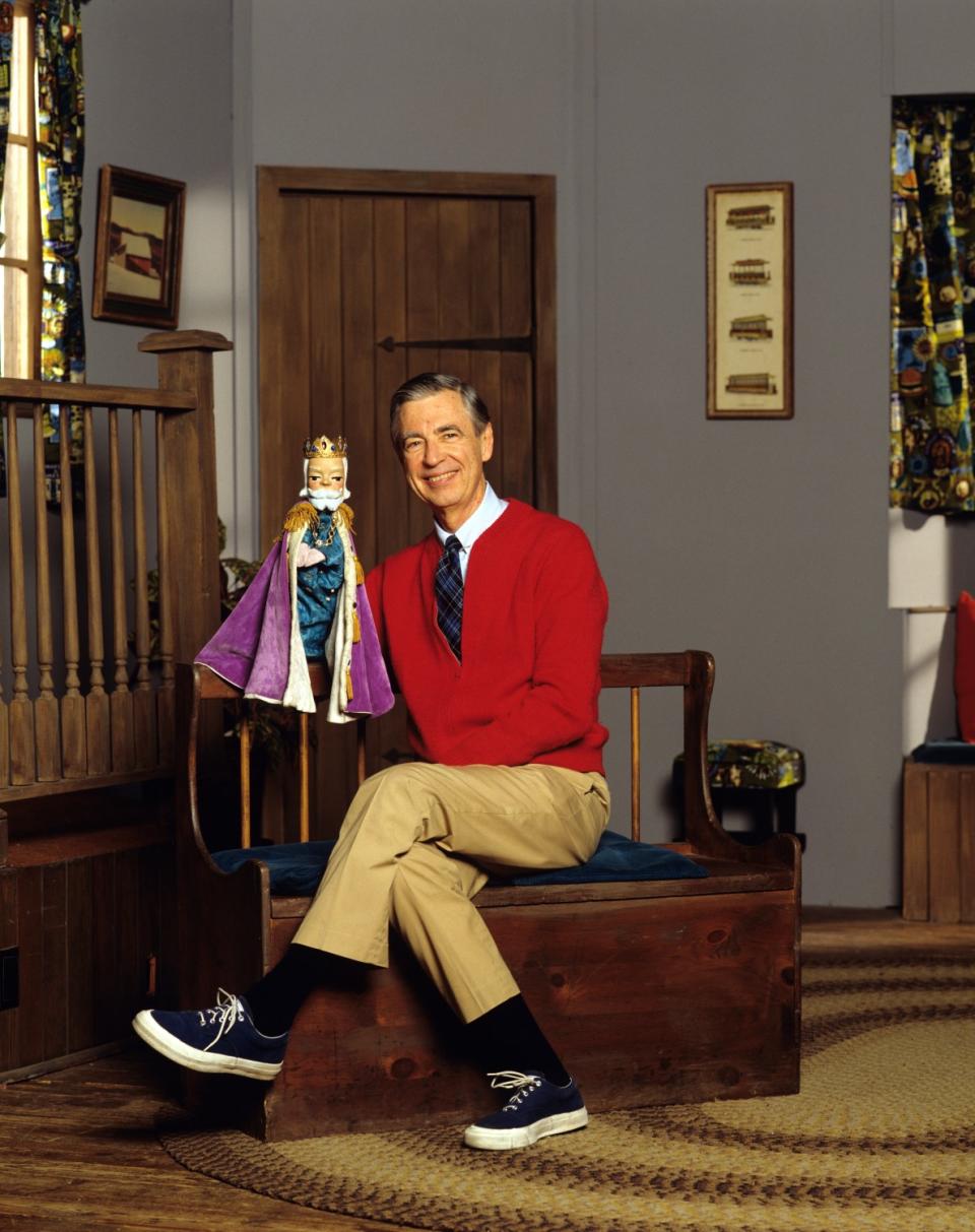 Mister Rogers in his cardigan and sneakers