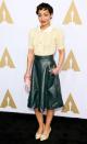 <p>Ruth Negga went for a chic smart/casual approach, wearing a bottle green leather skirt and adorned Miu Miu blouse. [Photo: Getty] </p>