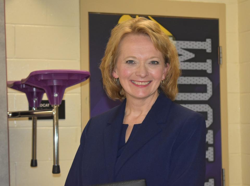 Jodi Ferris, one of three finalists for Onsted Community Schools' superintendent, is pictured May 8 after interviewing a second time with the Onsted Board of Education.