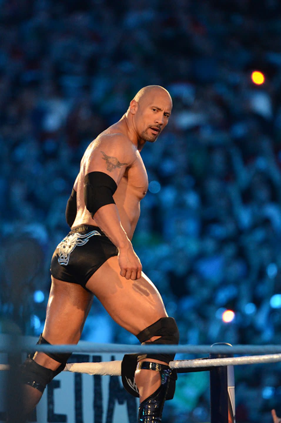 dwayne johnson as 'the rock' at wwe wrestlemania xxviii