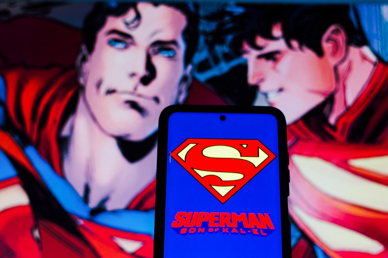 BRAZIL - 2021/10/12: In this photo illustration the Superman: Son of Kal-El logo seen displayed on a smartphone. (Photo Illustration by Rafael Henrique/SOPA Images/LightRocket via Getty Images)