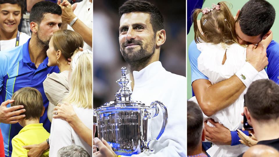 Novak Djokovic, pictured here with his family after winning the US Open.