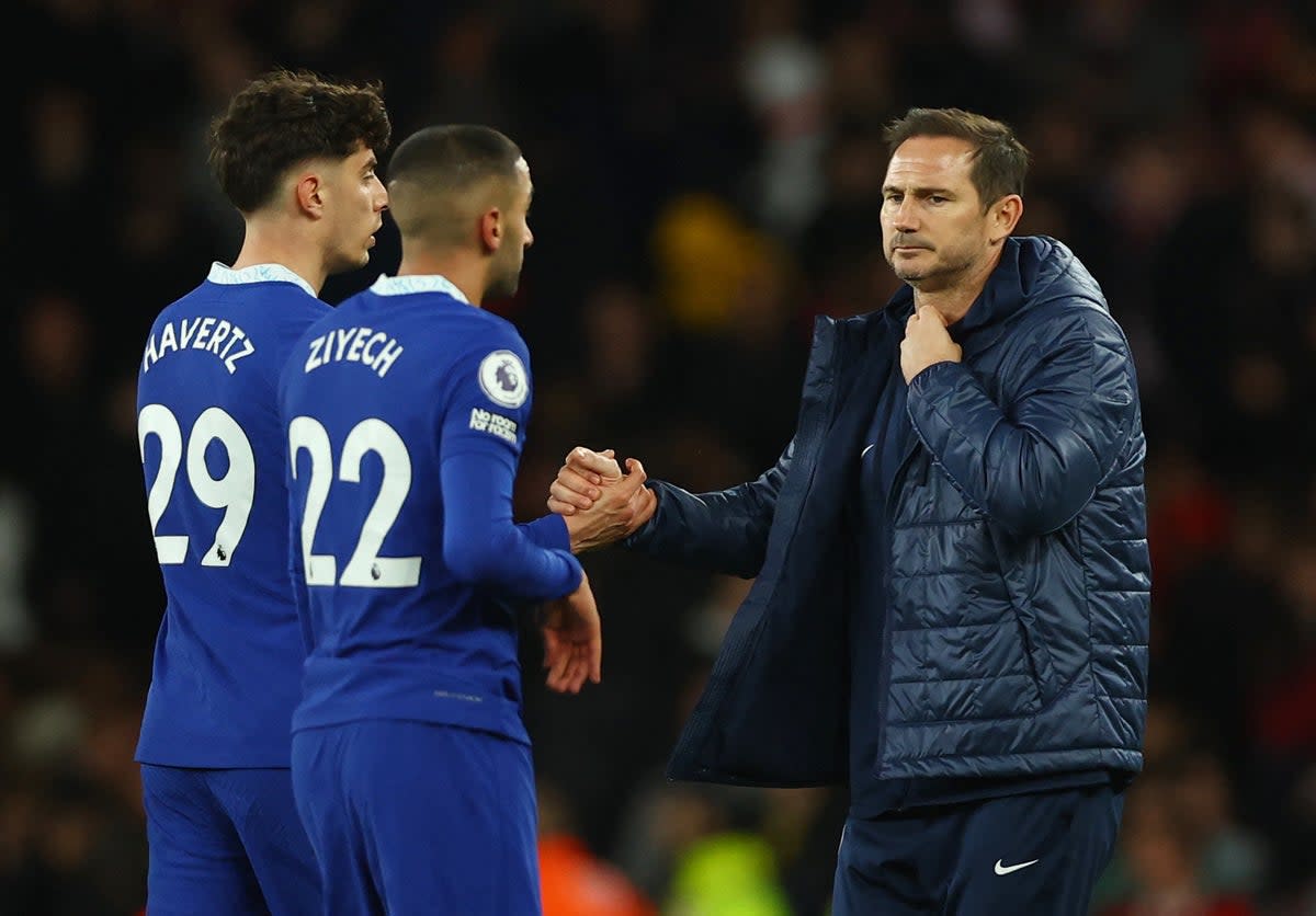 Frank Lampard shakes hands with Kai Havertz at full-time (Action Images via Reuters)