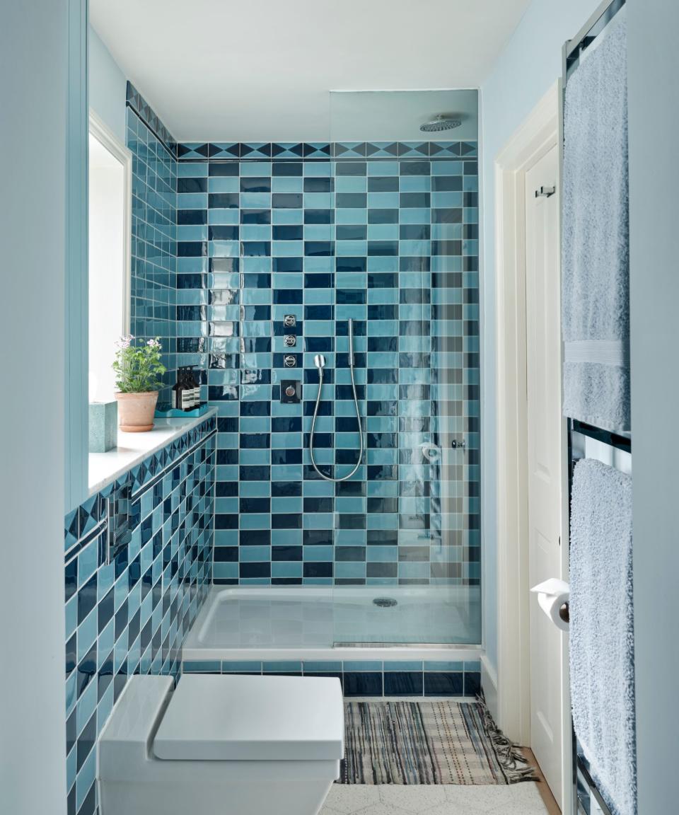 Blue tiled bathroom