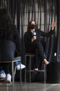 Democratic vice presidential candidate Sen. Kamala Harris, D-Calif., speaks to HBCU students during a campaign event, Friday, Oct. 23, 2020, in Atlanta. (AP Photo/John Amis)