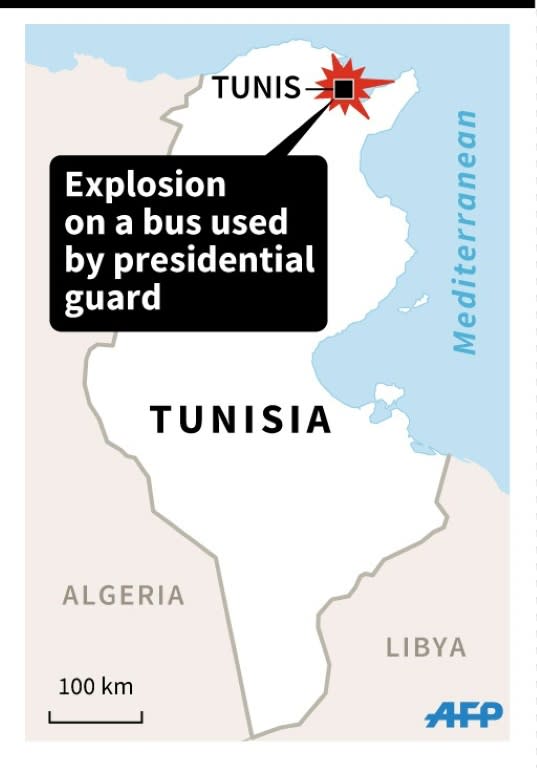 Map of Tunisia locating the capital Tunis (45x64mm)