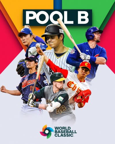 與日本、韓國強隊分在B組的中國，也有球員被放上海報。（圖／翻攝自MLB臉書）