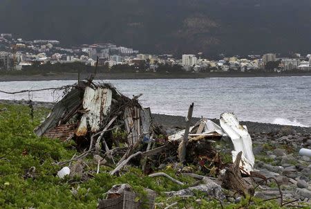 Debris that has washed onto the Jamaique beach in Saint-Denis is seen on the shoreline of French Indian Ocean island of La Reunion, August 3, 2015. REUTERS/Jacky Naegelen